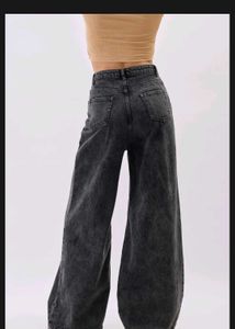 Charcoal Grey Solid Baggy Jeans