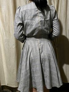 Gray Plaid Fit &amp; Flare Dress