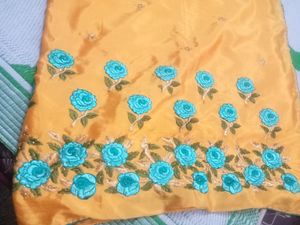 Yellow Colour Embroidery Work Saree