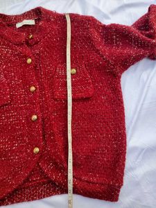 Luxury Red Tweed Korean Jacket