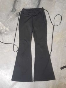 Black Flared Leggings with Ties