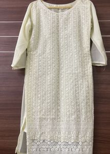 Radium Creamish Yellow  Chikankari Georgette Kurti