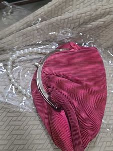Pink Potli Clutch With Pearl Handle Big Size