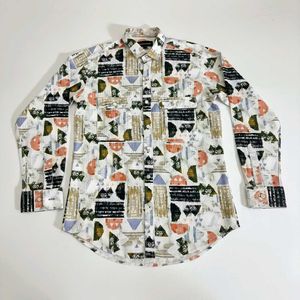 Men’s Multi-Color Geometric Print Corduroy Shirt –