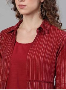 Aks Maroon Cotton A-line Dress