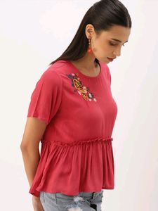 Dressberry round neck peplum pink top