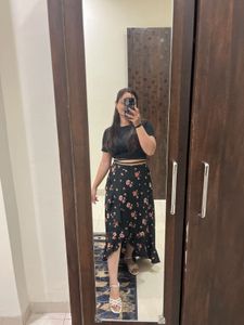 Floral Print Ruffle Hem Skirt and Top