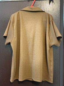 Brown Ribbed Polo Shirt