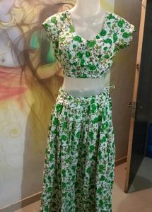 Skirt And Blouse (Green N White)