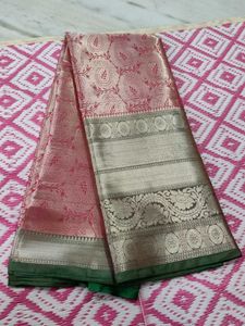 Elegant light pink and green combination saree