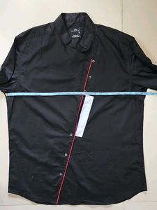 44XL Slim Fit Solid Black Chinese Collar Shirt