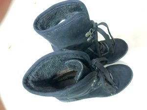 Black Wedge Lace-Up Boots