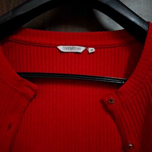 Cherry Ribbed Button-Up Cardigan Top🍒