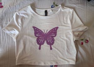 OffWhite Purple Butterfly CropTop
