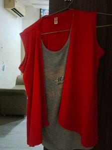 Orange Vest & Grey Top Set