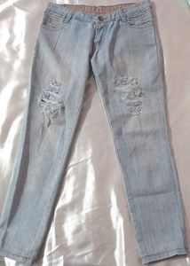 Stylish Light-Wash Distressed Denim Jeans