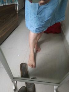 Denim Knee Length Dress Blue Office Wear