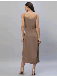 With Tag Elegant Brown Cowl Neck Dress