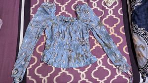 Blue Floral Smocked Top