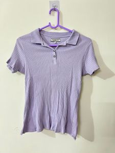 Lilac Ribbed Polo Top size m