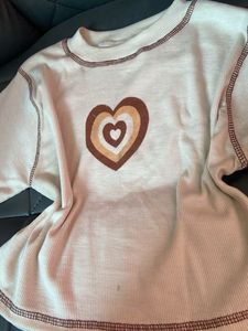 Crop Top Vintage Heart Print Ribbed