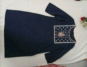 Elegant Navy Blue Kurti | Embroidered Neck | New