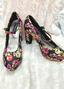 Branded Beyond Floral High Block Heels 3 Inches