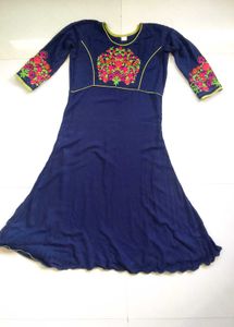 Blue Embroidered Long Dress
