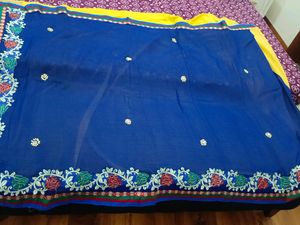 Embroidered Blue & Yellow Sari