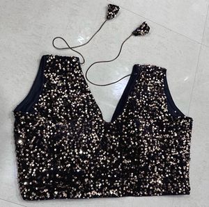 Black Velvet Blouse with Golden Sequins