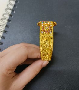 Gold Plated Kada With Diamond - Golden