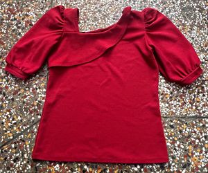 Maroon Ruffled Top - Unique Asymmetrical Design