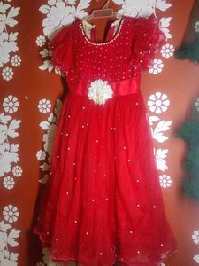 Red Party Dress with Flower Detail
