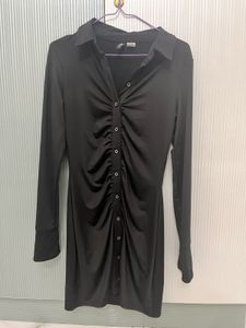 H&amp;M Black Ruched Mini Dress