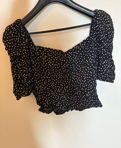 Polka Dot Smocked Crop Top