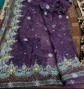 Net Saree  Work With Shimmering Inner Blouse And P