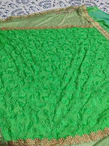 Pista Green Colour Embroidery Work Saree
