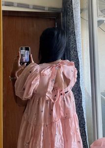 Pink Embroidered Tiered Mini Dress