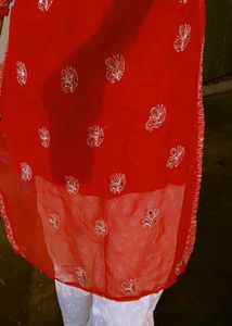 RED CHIKANKARI Suit Set