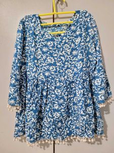 Blue Printed Pom-Pom Tunic