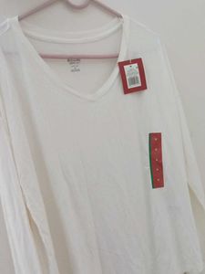 White V-Neck Long Sleeve Tee - Medium