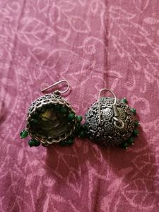 Green Beaded Jhumka Earrings
