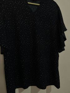 Elegant Navy Blue Ruffle Sleeve Top