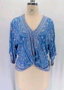 New Border Neck Denim Blue  Twist CropTop