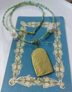 Angel By The Window Clay Pendant Necklace Green
