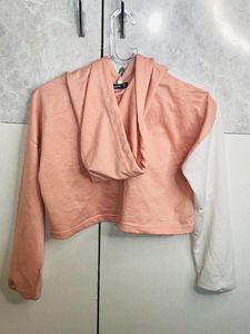 White And Pink With Glitter Work Crop Hoodie