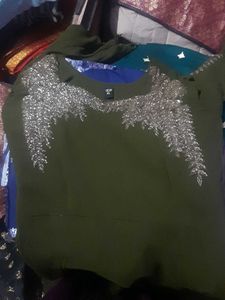 Olive Green Embellished Dress