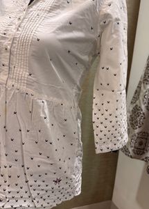 White Top With Bird Print