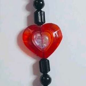 Red &amp; Black Heart Beaded Phone Charm