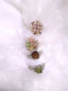 Chic Gemstone &amp; Floral Fashion Ring Set (4 Pcs)